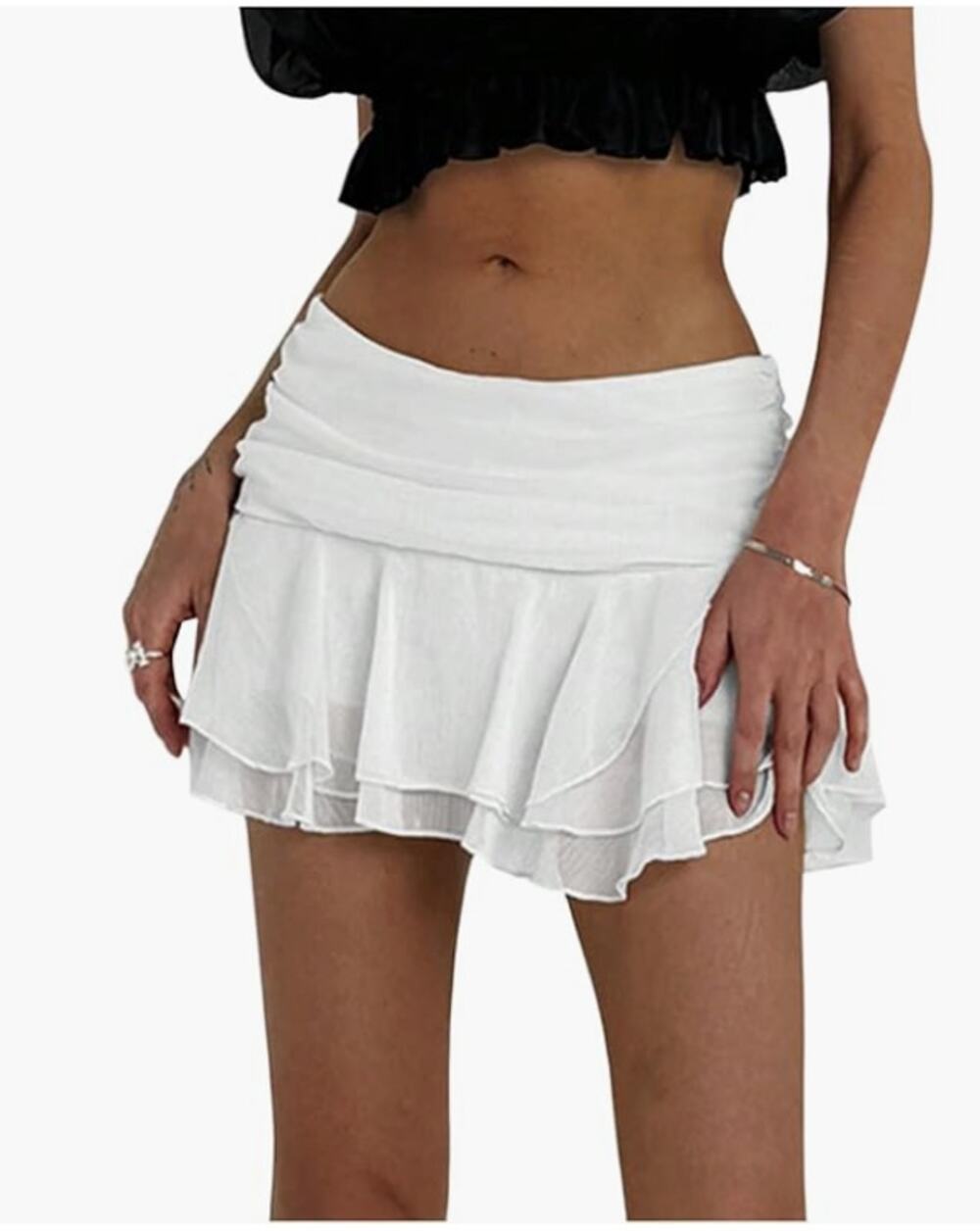 White Tiered Mesh Ruffle Mini Skirt Small NWT